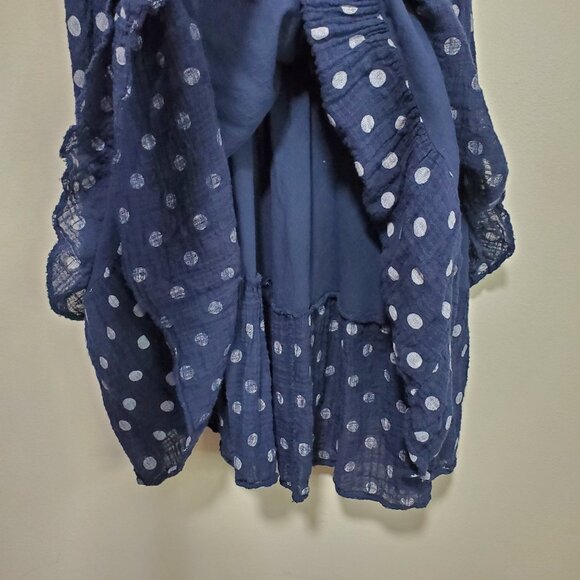 BELLA AMORE Linen Blend Summer Dress Polka Dot Layered Blue White Women's Small - Picture 4 of 9